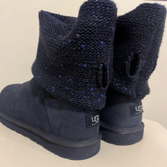 - UGG Australia Nyla  Navy Blue Suede Sparkle Knit Boots Women’s Size 9 - Picture 6 of 11